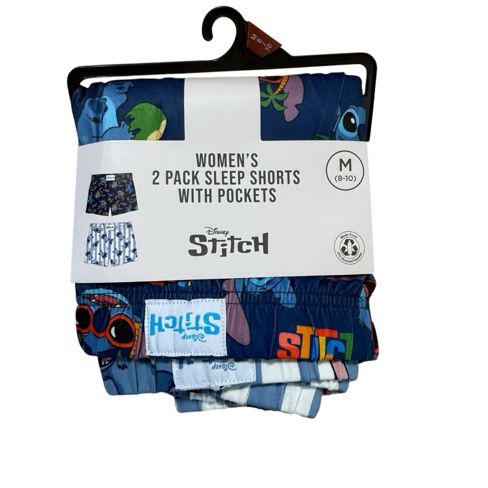 NWT Disney Stitch Women's Jersey Knit Sleep Shorts 2-Pack Pockets Medium 8-10